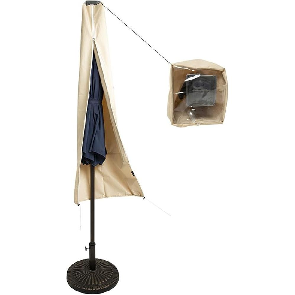 C-Hopetree Patio Umbrella Cover for 7ft to 11ft Solar LED Outdoor Market Umbrellas, Waterproof, with Zipper and Rod, Beige