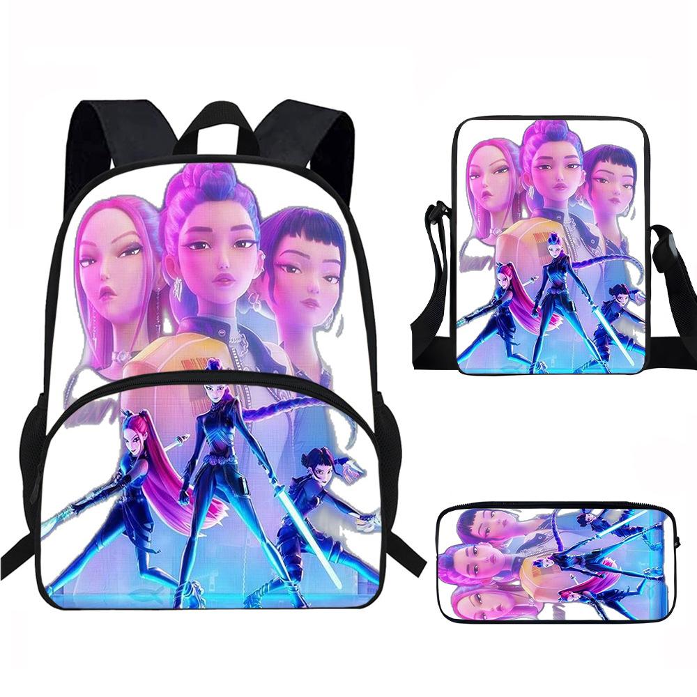 K-Pop Dämonenjäger 3-teiliges Schülerrucksack-Set Anime-Thema Trendiges bedrucktes Rucksack-Set