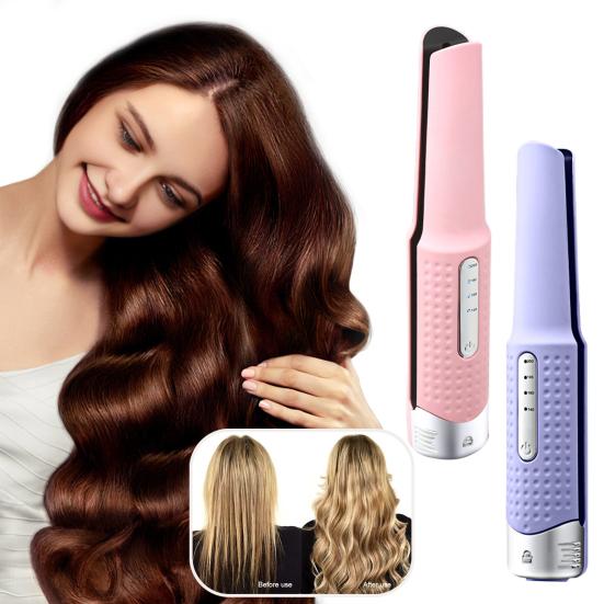 Portable Cordless Hair Straightener 4 Temperature Modes Adjustable Fast Heating 2-In-1 Dual Purpose Curling Wand Flat Iron Electric Hair Styling Tools