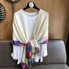 Soft Draped Gauze Shawl Rainbow Border Beach Scarf New Tassel Shawl  Women Fashion