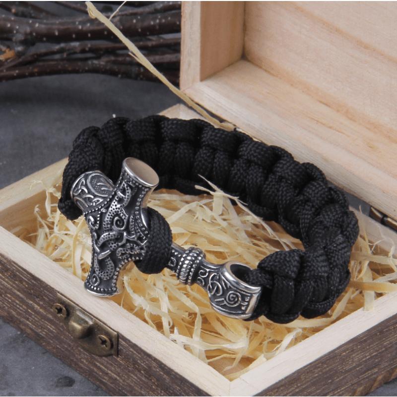Men s Viking Talisman Dynamic Rope Bracelet Thor Hammer Totem Viking Ancient Bead Pendant Bracelet 23CM