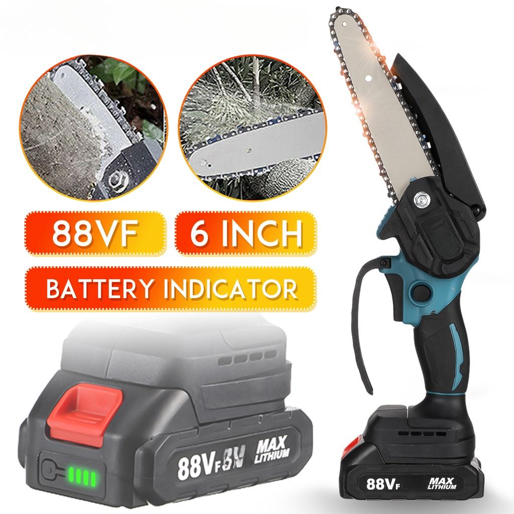 3500W 6 Inches Mini Electric Chain Saw With Battery Indicator Rechargeable Garden Pruning Saw Woodworking Tool For 18V Battery