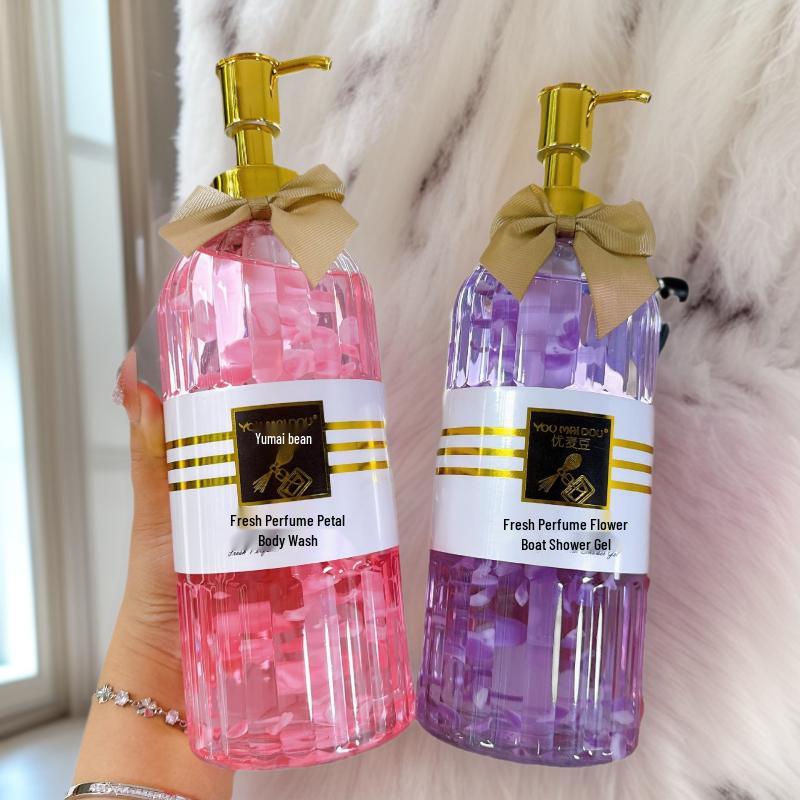 Douyin Style Long-Lasting Perfumed Petal Shower Cream - Large Bottle in Stock Yellow Petal Perfumed Shower Gel 760ml