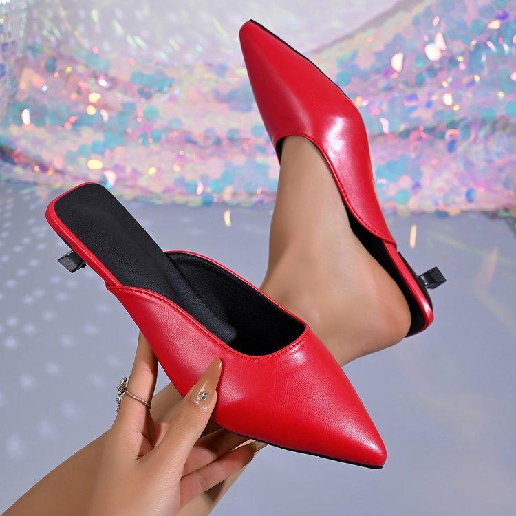 Women Pointed Toe High Heel Mules Slippers Solid Color Backless Sandals Elegant Party Wedding Footwear