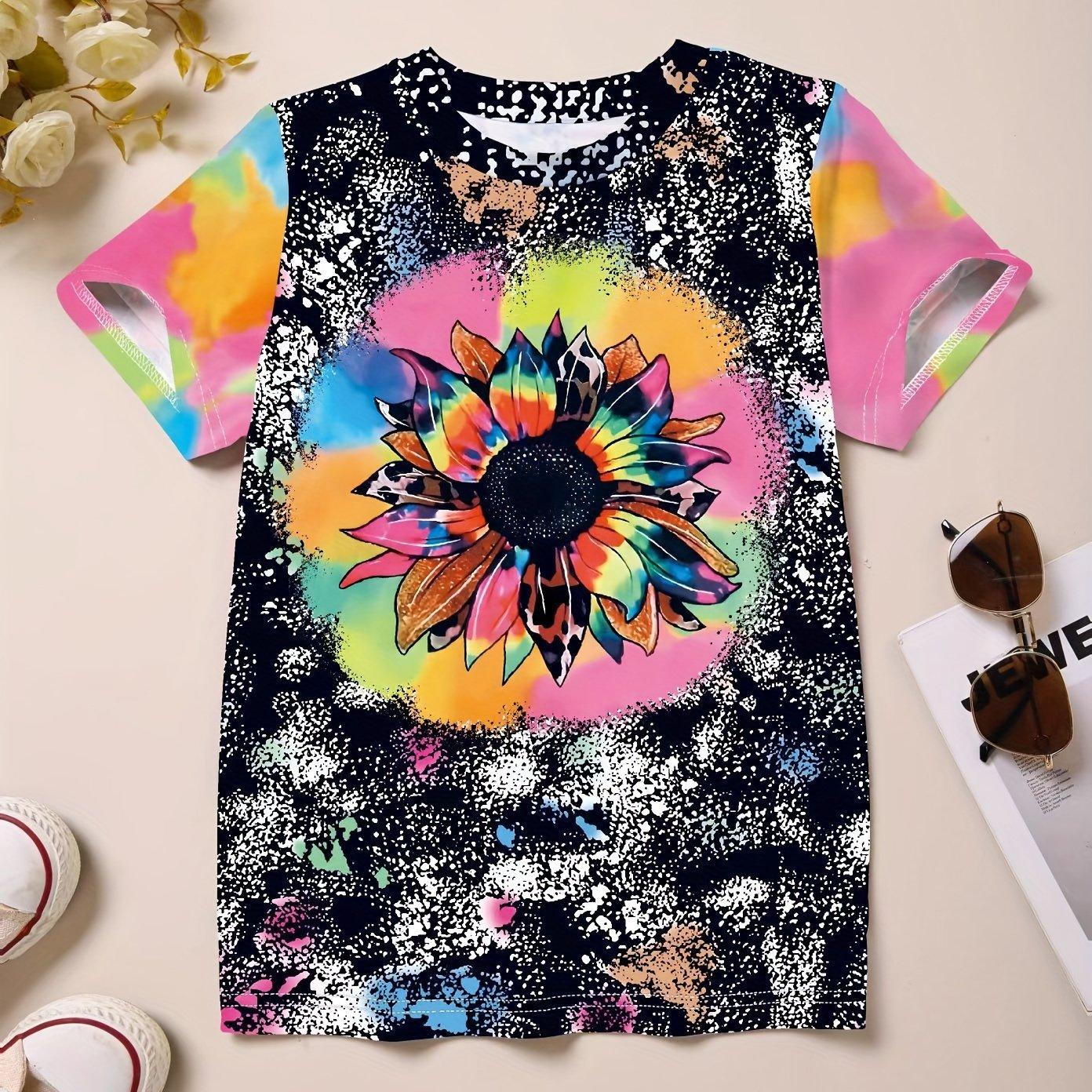 

Дитячий одяг Футболка для дівчинки з коротким рукавом 3D Tie-Dye Print Дитячий літній одяг Повсякденний мультяшний одяг з круглим вирізом Дитячий одяг Топи 120