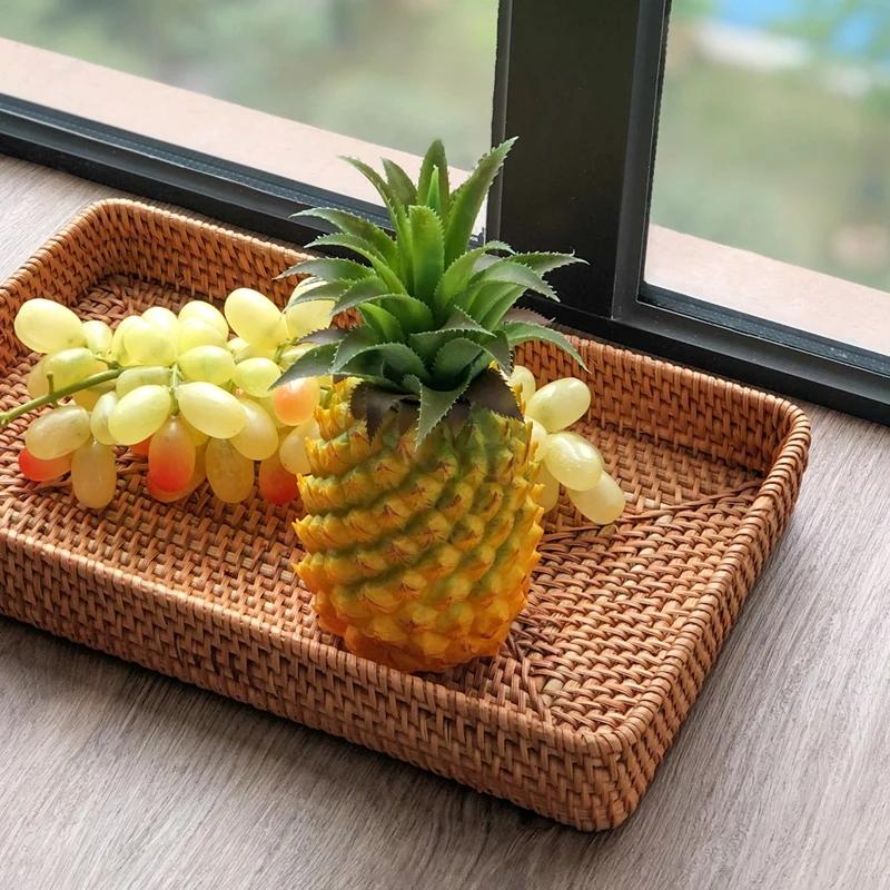 Handgefertigter Rattan-Fruchtkorb Haushaltsaufbewahrungskorb Esstisch Frühstückssnack Brot Süßigkeiten Teller Handgewebter Tablettkorb