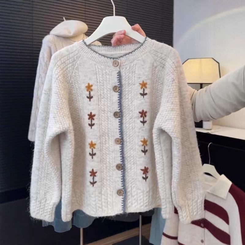 Crew Neck Knitted Cardigan Women's Autumn New Loose Soft Waxy Sweater Jacket