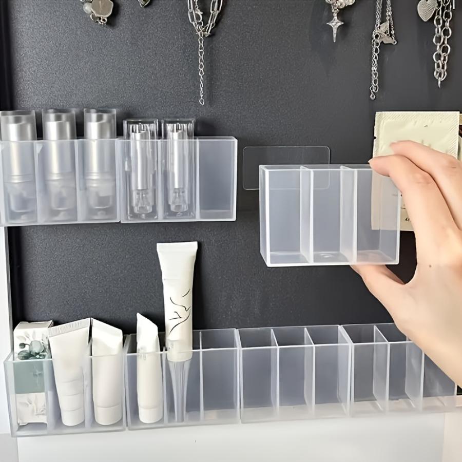 1 Transparent Wall-mounted Three-compartment Storage Box - Non-punching Self-adhesive Storage Box, Suitable for Makeup Brushes, Lipstick, Pens.