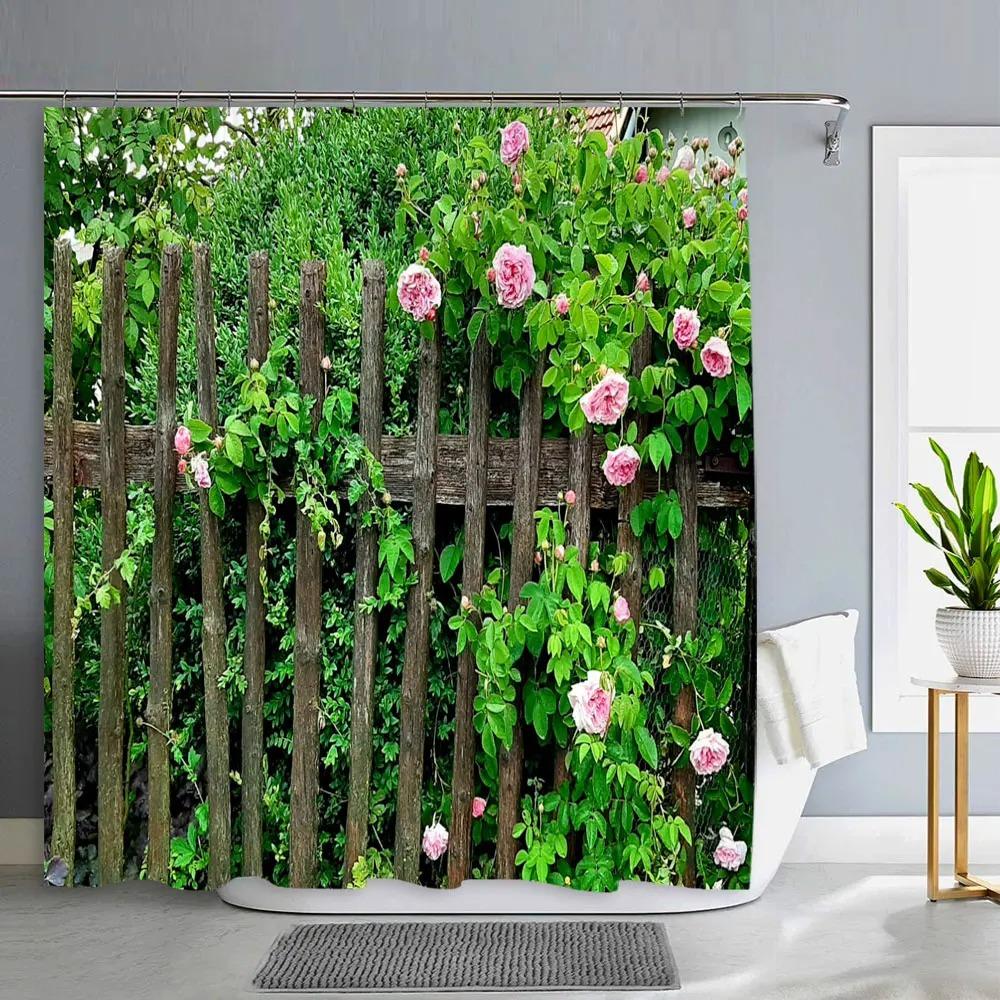 Old Door With Flowers In Verona Italy Shower Curtain Outdoor Street Garden Landscape Polyester Shower Curtains Bathroom Decor