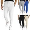 Men's Spring Solid Color Casual Waffle Sports Pants Youth Straight Micro-stretch Wear Pants