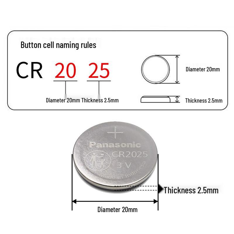 Panasonic CR2025 3V Lithium Button Cell Battery, 5-Pack CN plug (adapter included)