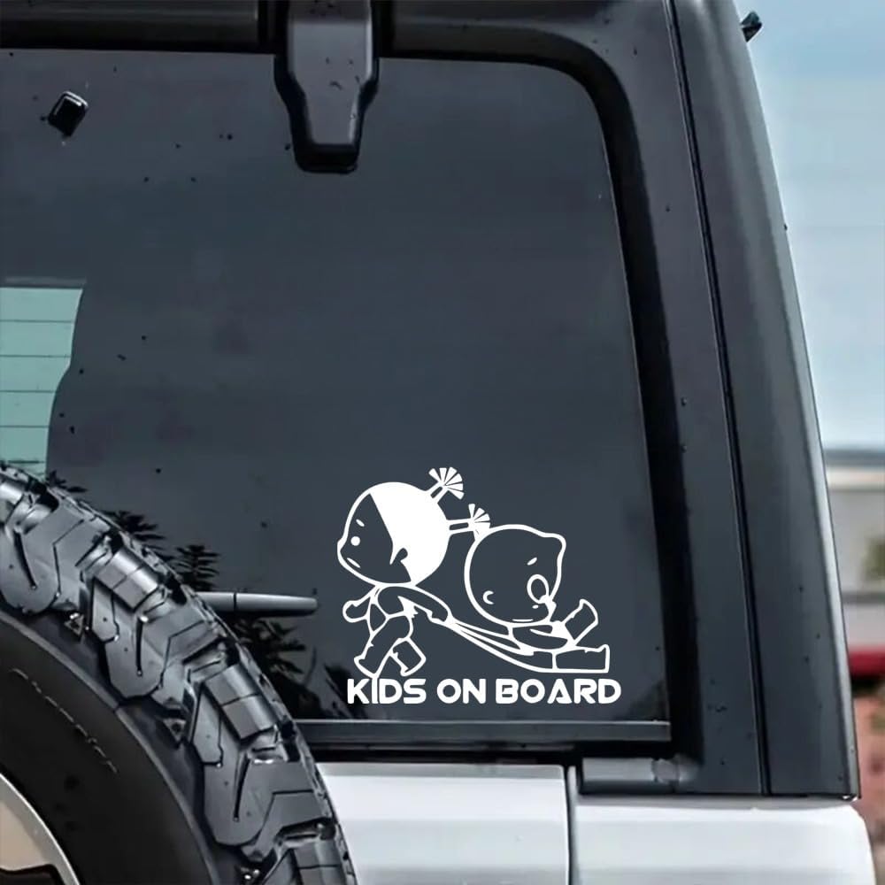 2PCS Kids On Board Kids Safety Decal - 7.1"x5.9" Vinyl Sticker for Car Rear Windshield - Baby In Vehicle Warning Sign | #AZ30 (White)