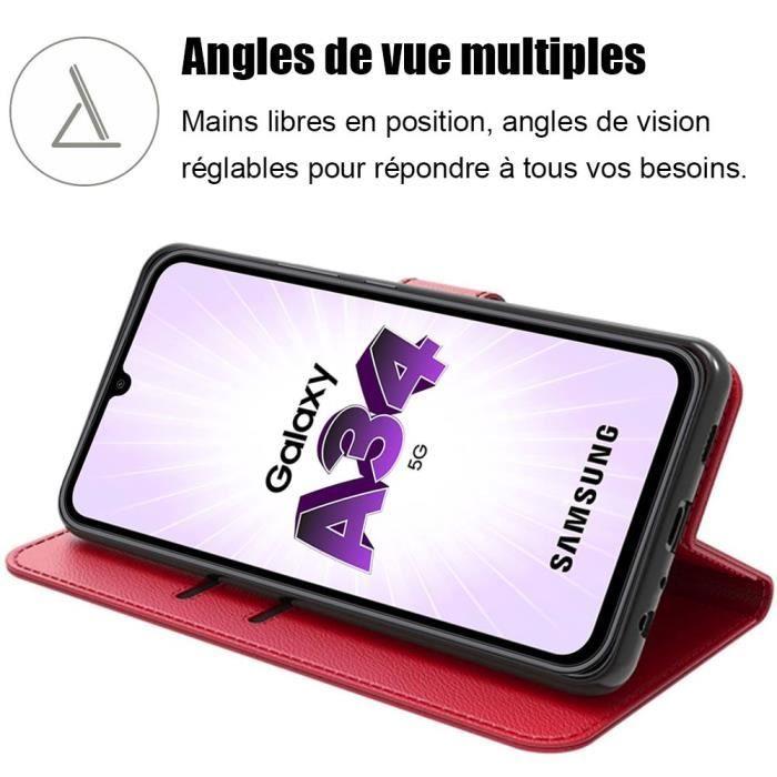 Coque pour Samsung Galaxy A34 5G Cuir Synthétique Rouge Anti-Rayures Protection 360 Degré