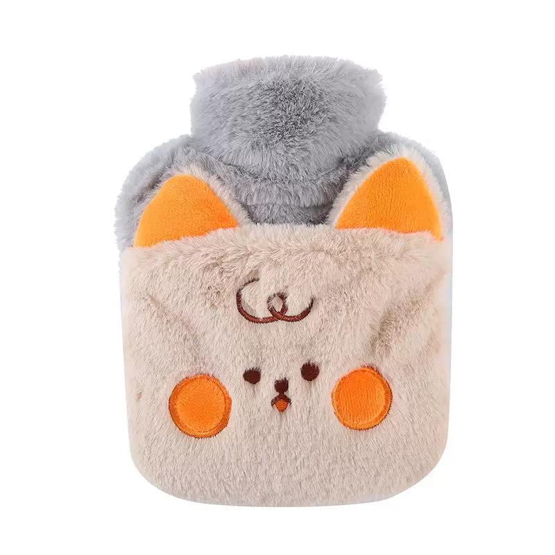 Trendy New Style Water-Filled Hot Water Bottle with Rabbit Fur, Single-Hand Insert Hand Warmer, Cute Cartoon Water-Filled Hot Water Bag for Students