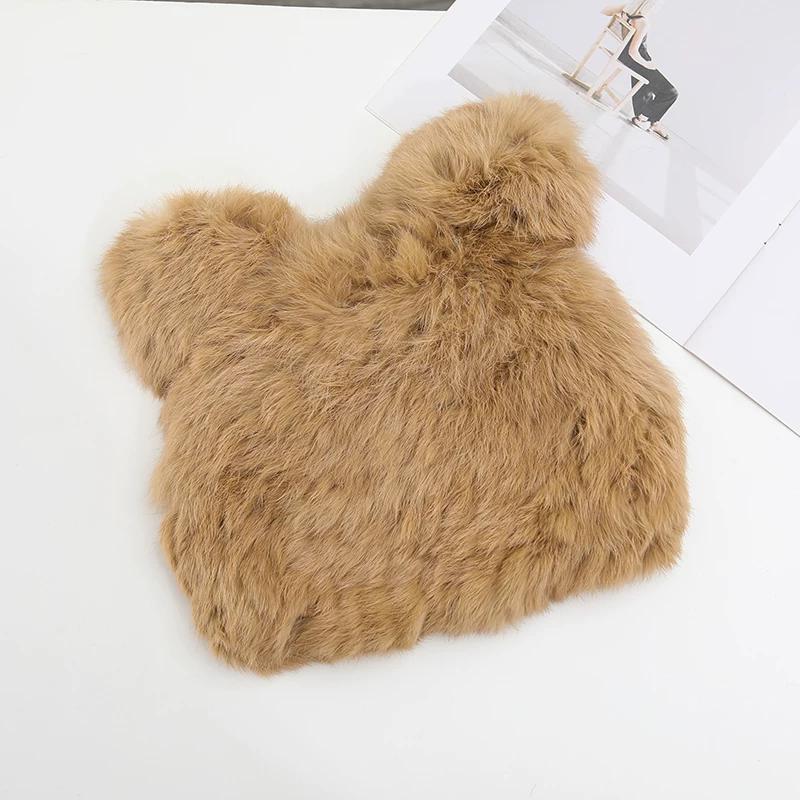 Mickey Ears Rabbit Hair Hat Women's Autumn and Winter Thickened Cold-proof Warm Baotou Hat Plush Fur Cute Headscarf Hat