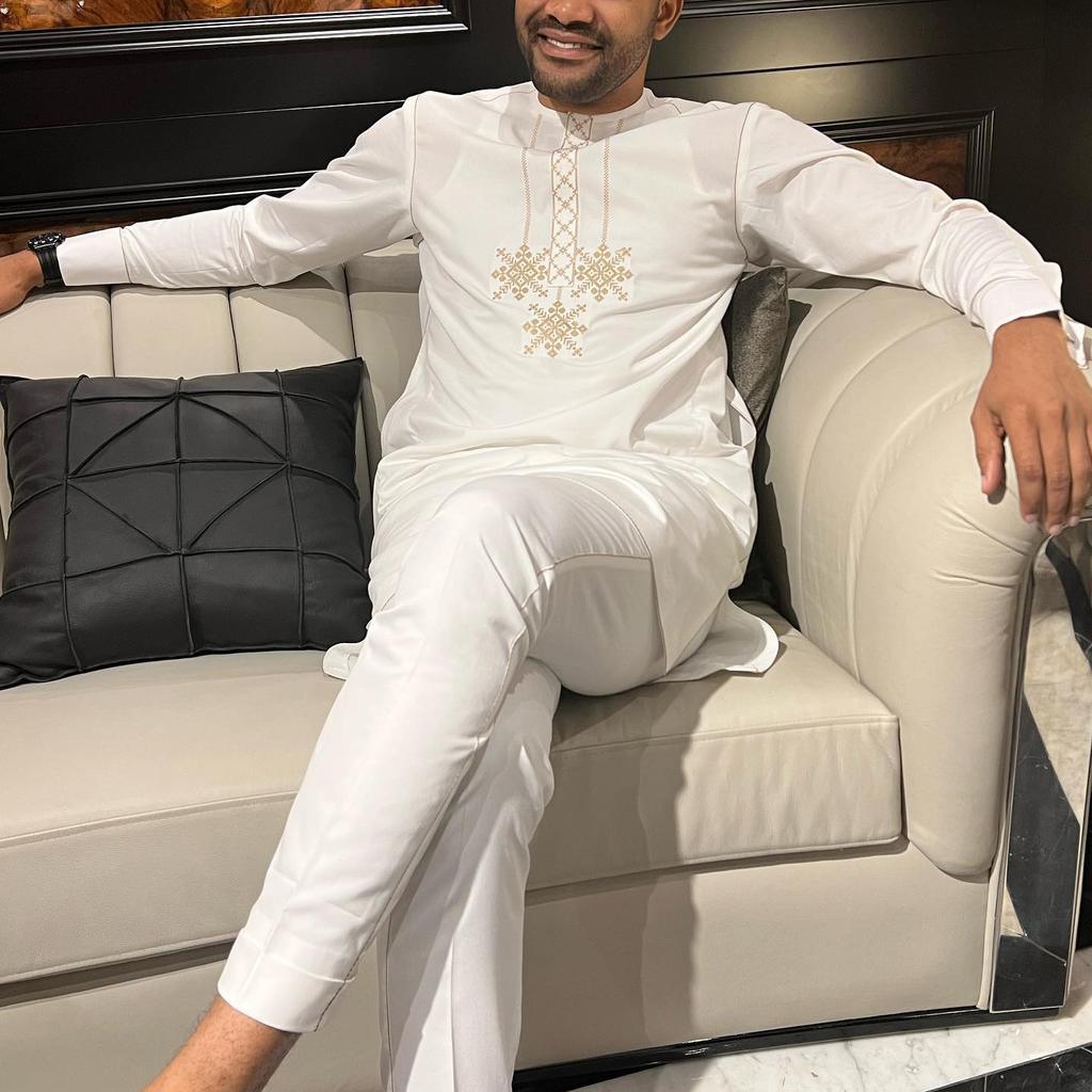S-4XL Men Dashiki Long Clothes Shirt Trouser Set Mens 2 Pieces Outfit Suit Traditional Male Clothes T-shirt Pant Suits for Men