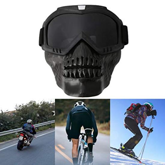 [Ongwan] Totenkopf Motorradbrille Unisex Outdoor Abnehmbare Motorradbrille Helm Motorrad Ski Sport Rennen (Grau)