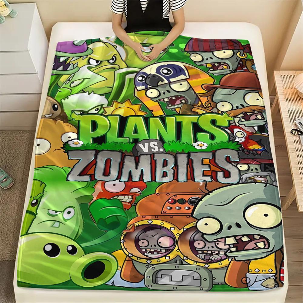 1Pc Zombie Plant Fight Print Flannel Blanket, High quality Comfortable for All Seasons, Home Decor, Warmth and Comfort, Perfect for Gifts