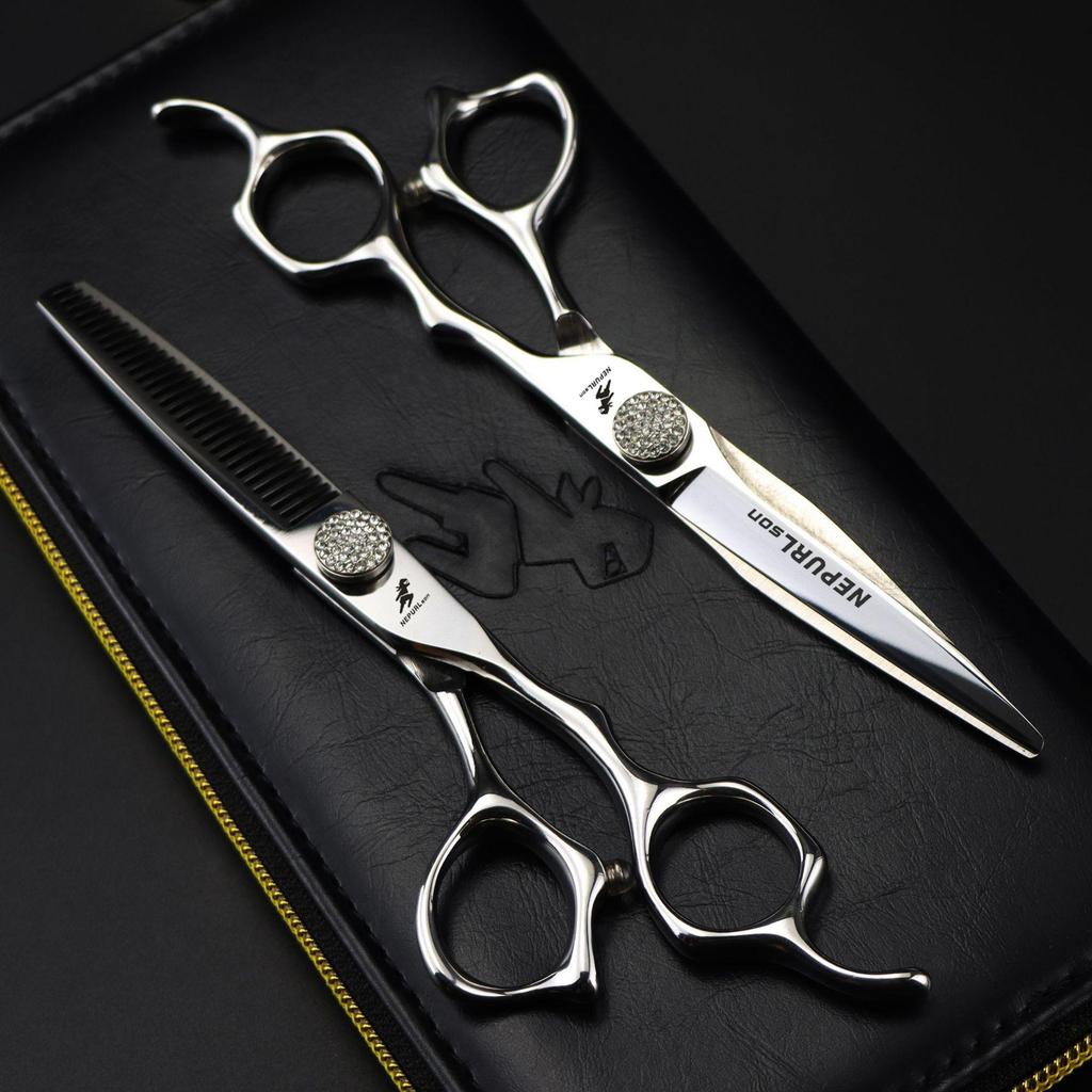 Napson 6.0" Full Star Hairdressing Scissors - Professional Straight Shears for Barbers