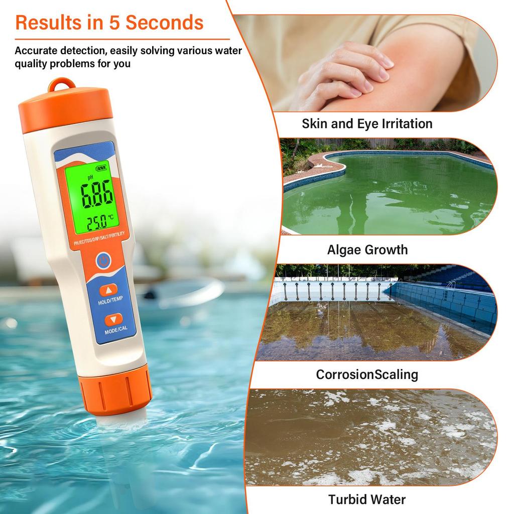7 In 1 Digital PH EC TDS ORP Salinity Fertility Temperature Water Quality Tester Pen With ATC For Aquarium Hydroponics Spa