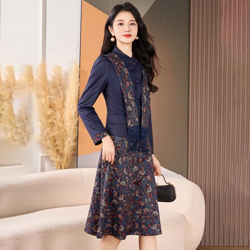 

Kebeier New Chinese Style Printed Two-Piece Dress Set XL