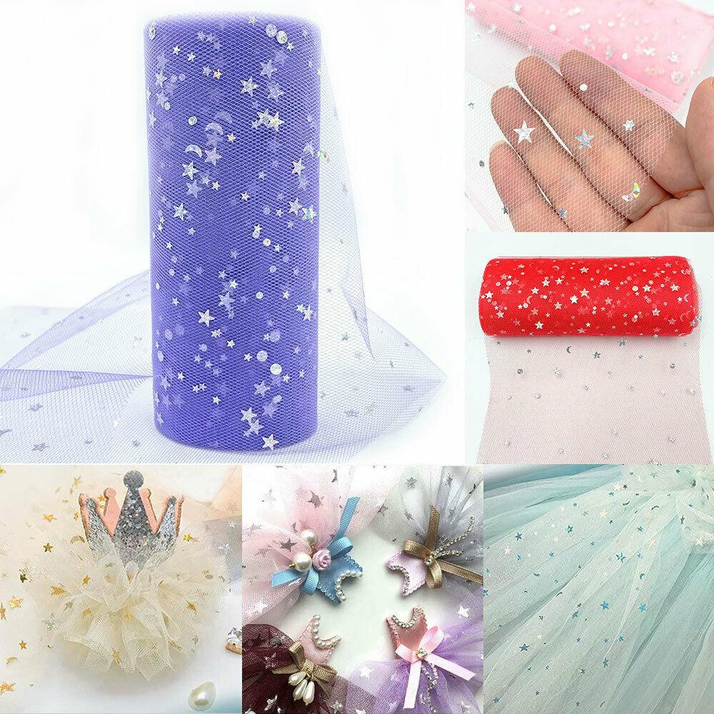 15cm x 10 Yards/Roll Star Moon Tulle Roll Fabric Spool Tutu Wedding Decoration Baby Shower Organza DIY Birthday Party Material