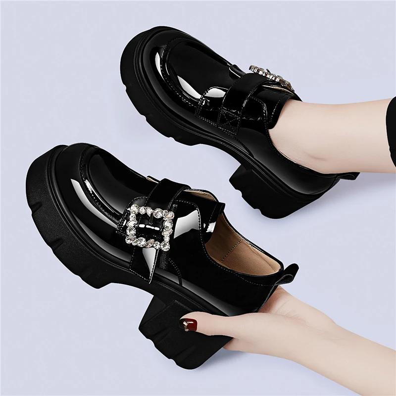 2025 Fashion Crystal Elegant Pumps Female Round Tou High Platform Thick Heels Woman Microfiber Leather Ladies Shoes