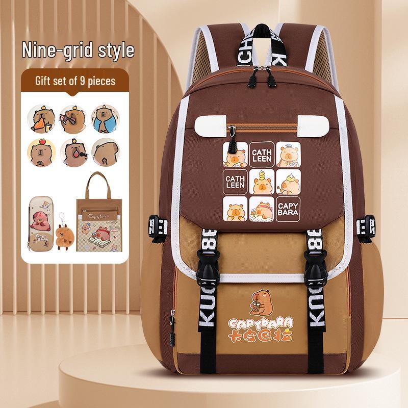 Ryggsäck med stor kapacitet och vattentät kapybara för barn - Lättviktig, ryggskyddande skolväska