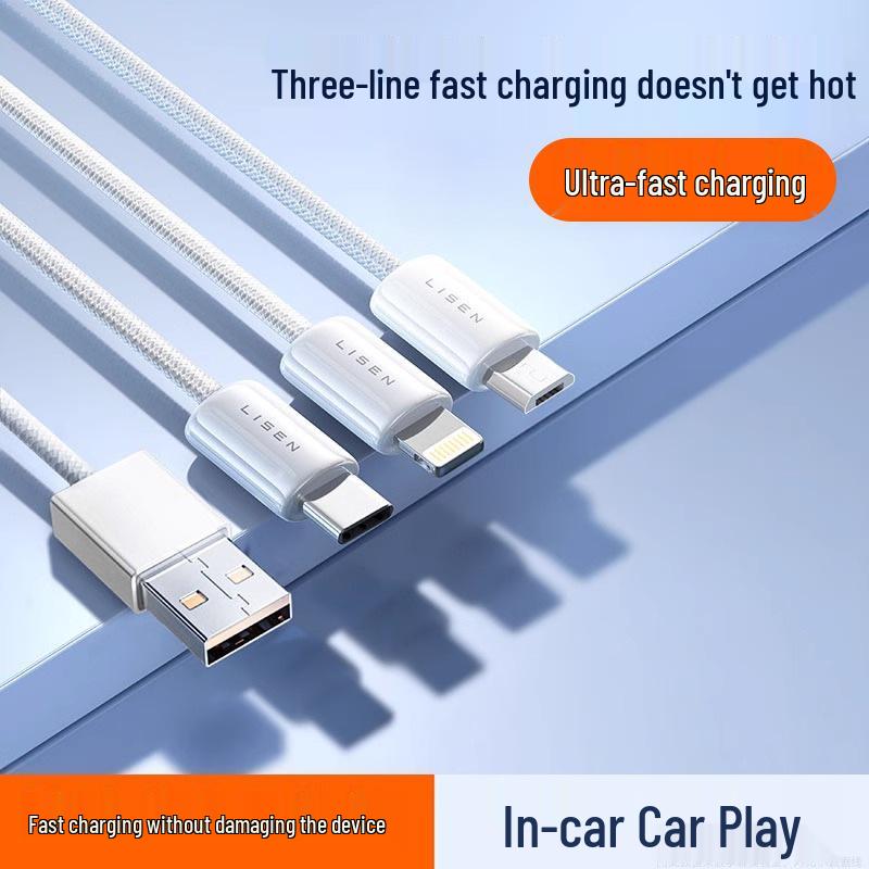 Fast Charging Multi-Head Data Cable: Three-in-One Charger Set