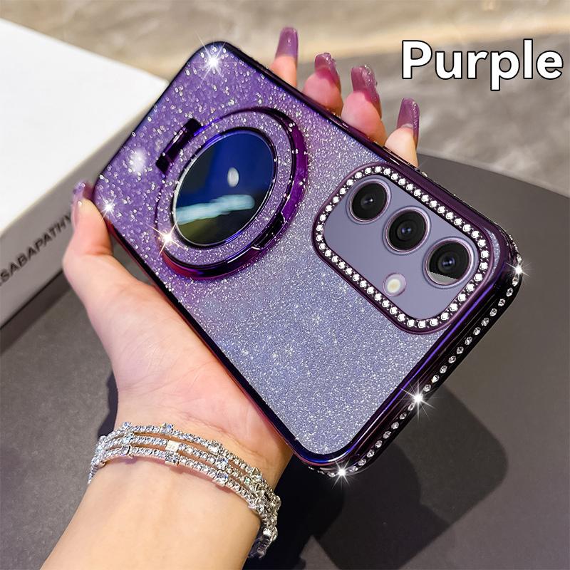 Fashion Diamond Glitter Plating Soft Case For Samsung Galaxy S20 FE S21 Plus S22 S23 S24 Ultra S25 Edge Bracket Shockproof Cover