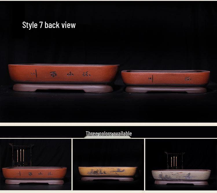 Extra-Large Breathable Purple Clay Square Bonsai Pot for Succulents and Green Plants