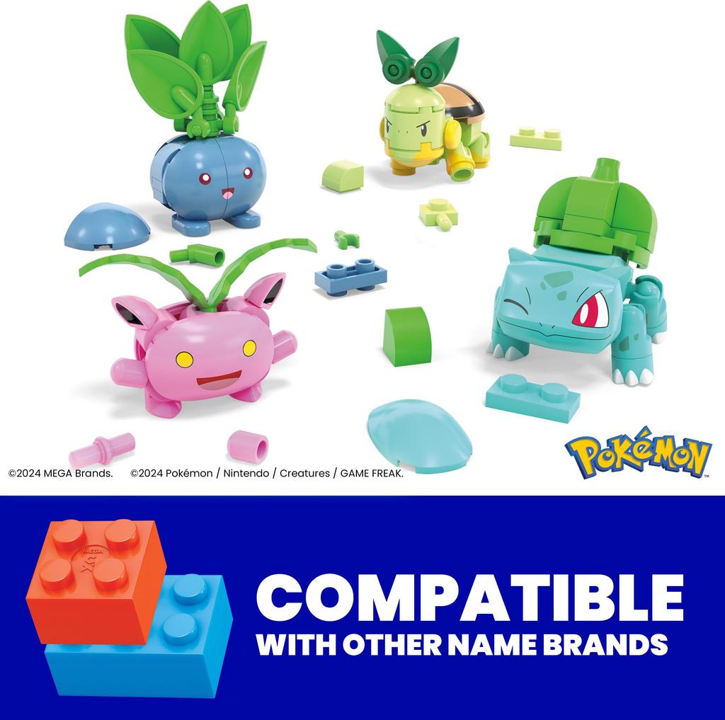 MEGA MEGA Pokemon Building Toy Set Grass Trainer Team 118 деталей 4 подвижных персонажа для детей ростом 2 дюйма