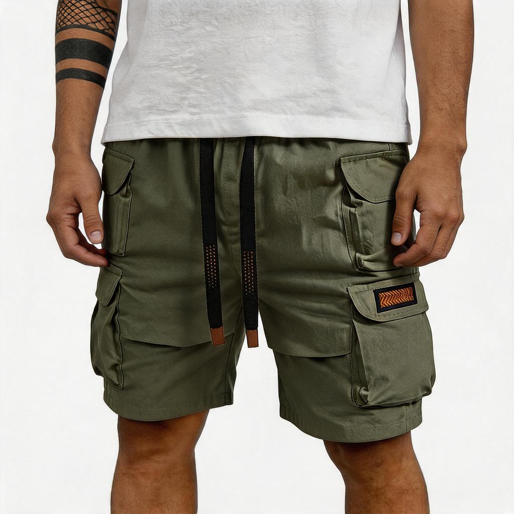 Men Casual Cargo Shorts Multi Pocket Summer Athletic Elastic Waist Five Pocket Work Shorts for Outdoor Activities