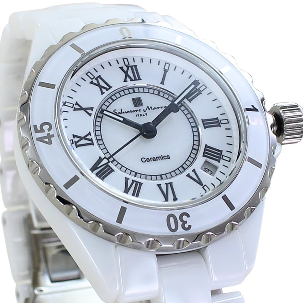 Salvatore Marra Men's Watch Quartz Roman Numerals Ceramic Band (no.2 white)