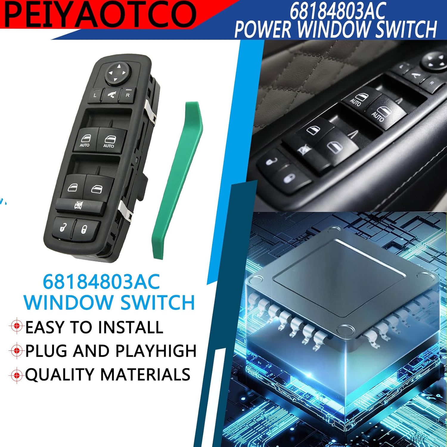 Power Window Switch Driver Side - Master Window Switch 3+8 Pins Fit for 2014-2018 Jeep Grand Cherokee 68184803AC,68184803AA,68184803AB