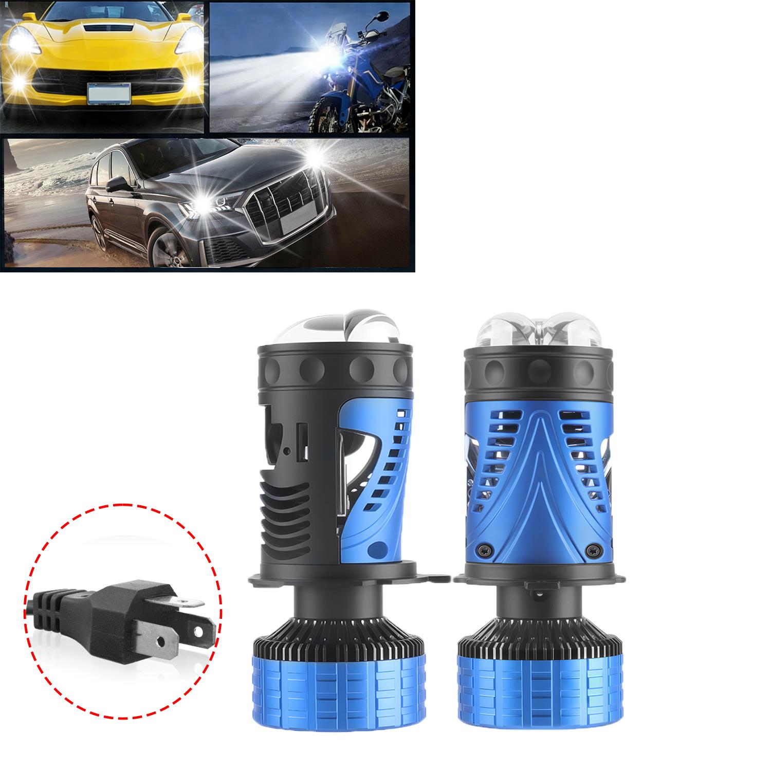 

2PCS Car LED Lens Headlight H4 12V Mini Lens Super Bright Hi/Lo Beam White Light 6500K for Cars & Motorcycles Model Compatible синій