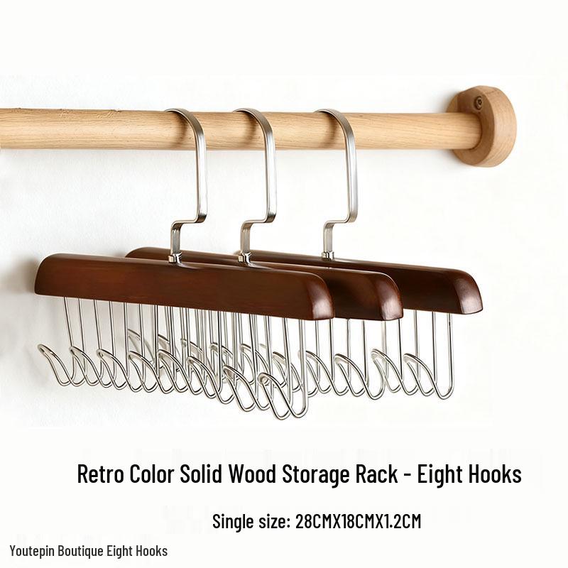 Solid Wood Multifunctional Hanger: 8 Hooks for Camisoles, Bras, Ties, Bags & Drying