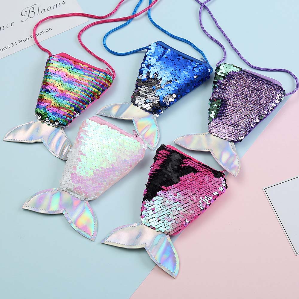 Money Pouch Mermaid Tail Sequin Coin Purse Fish Tail Storage Girls Sequin Crossbody Bag Card Holder Protective Case
