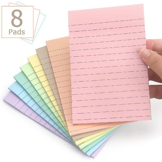4x6 Inch Lined Sticky Notes, 8 Pack, Light Colors, Premium Self-Adhesive Notepads, Large Sticky Pads for Office, School & Home Use, Easy to Use,