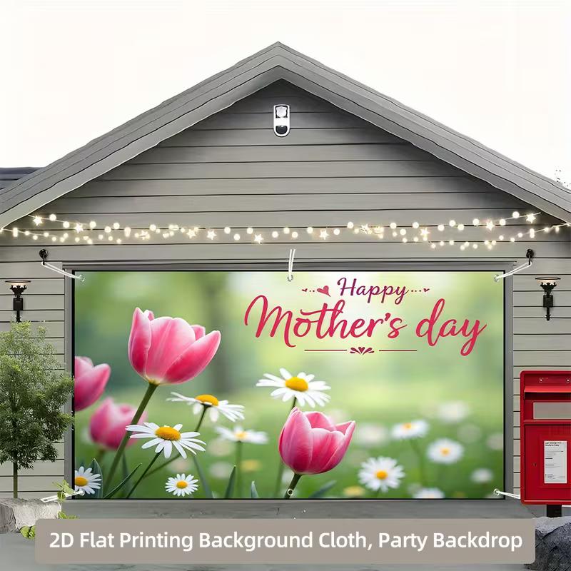 

2D Mother s Day Party Banner with blooming tulips and daisies, designed to add a warm, loving touch to your home for the holiday 47.2x31.5inch/120*80cm