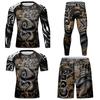 Set Base Layer Sportivo a Compressione da Uomo - Top a Manica Lunga Stampato Traspirante Elasticizzato Pantaloni Corsa Palestra Ciclismo Escursionismo