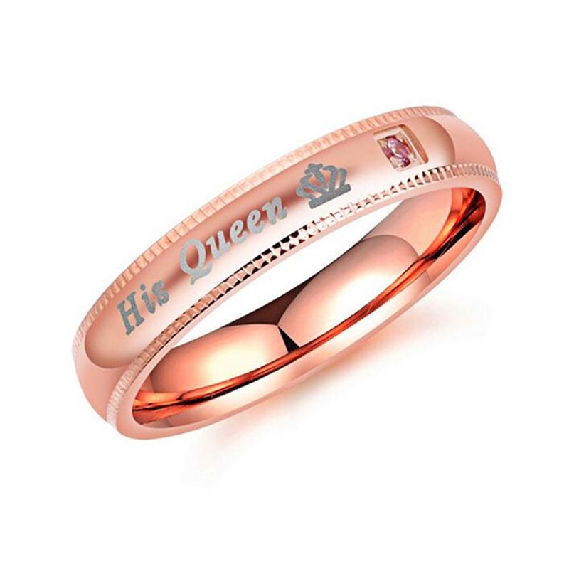 His Queen Her King Rhinestones Studded Crown Stainless Steel Ring For Lovers
