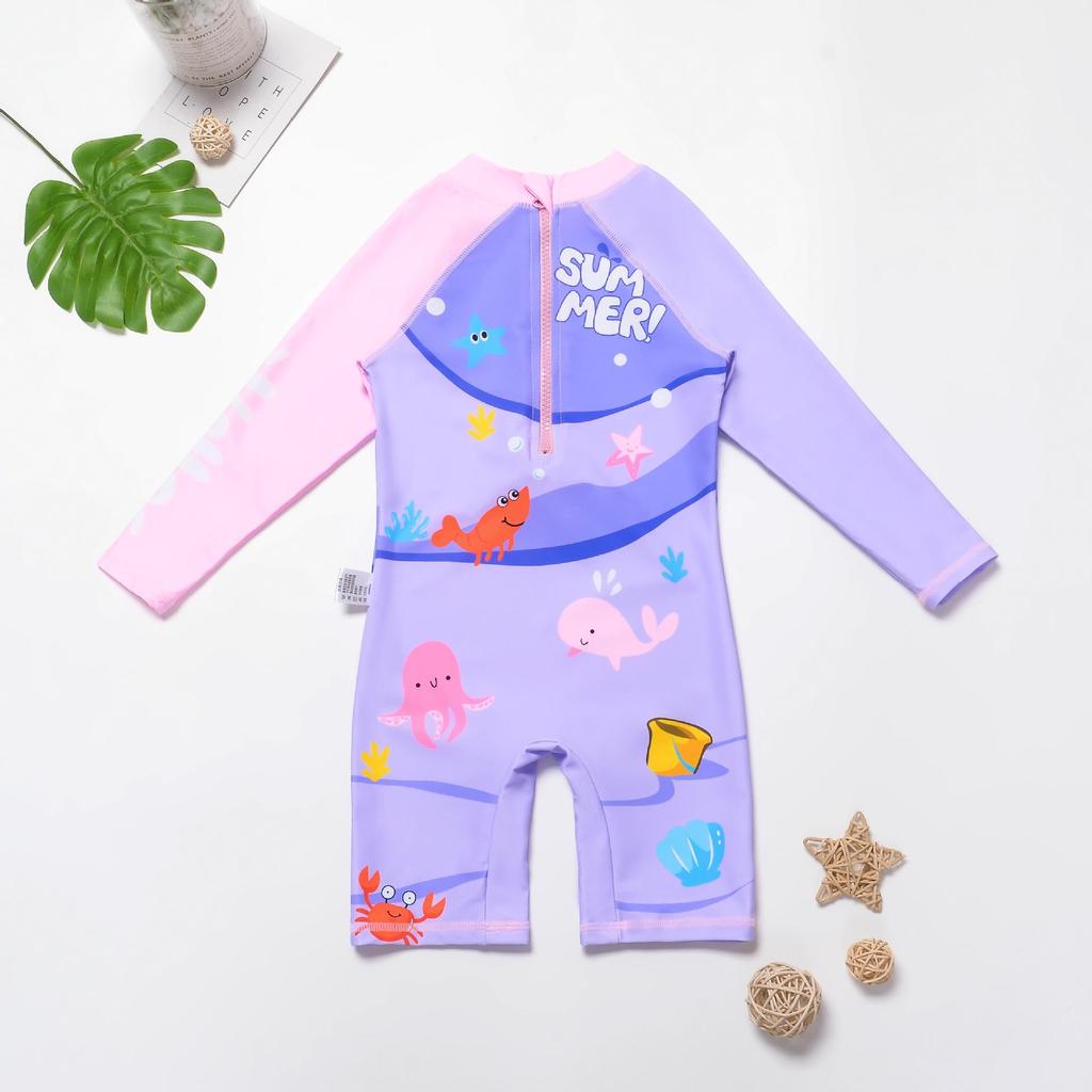 Pink Narwhal Cartoon One-Piece Swimsuit: Quick-Drying Girl's Swimwear for Middle and Large Children