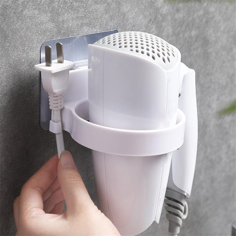 Bathroom Hair Dryer Holder Stand with Shelf Wall Mounted Organizer for Hair Dryer Styling Tools & Toiletries Space Saving Storage Rack