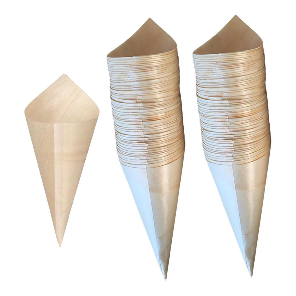 100 Wooden Dessert Cones, Ideal for Weddings, Buffets, Catering, Events, Parties And Home Use.