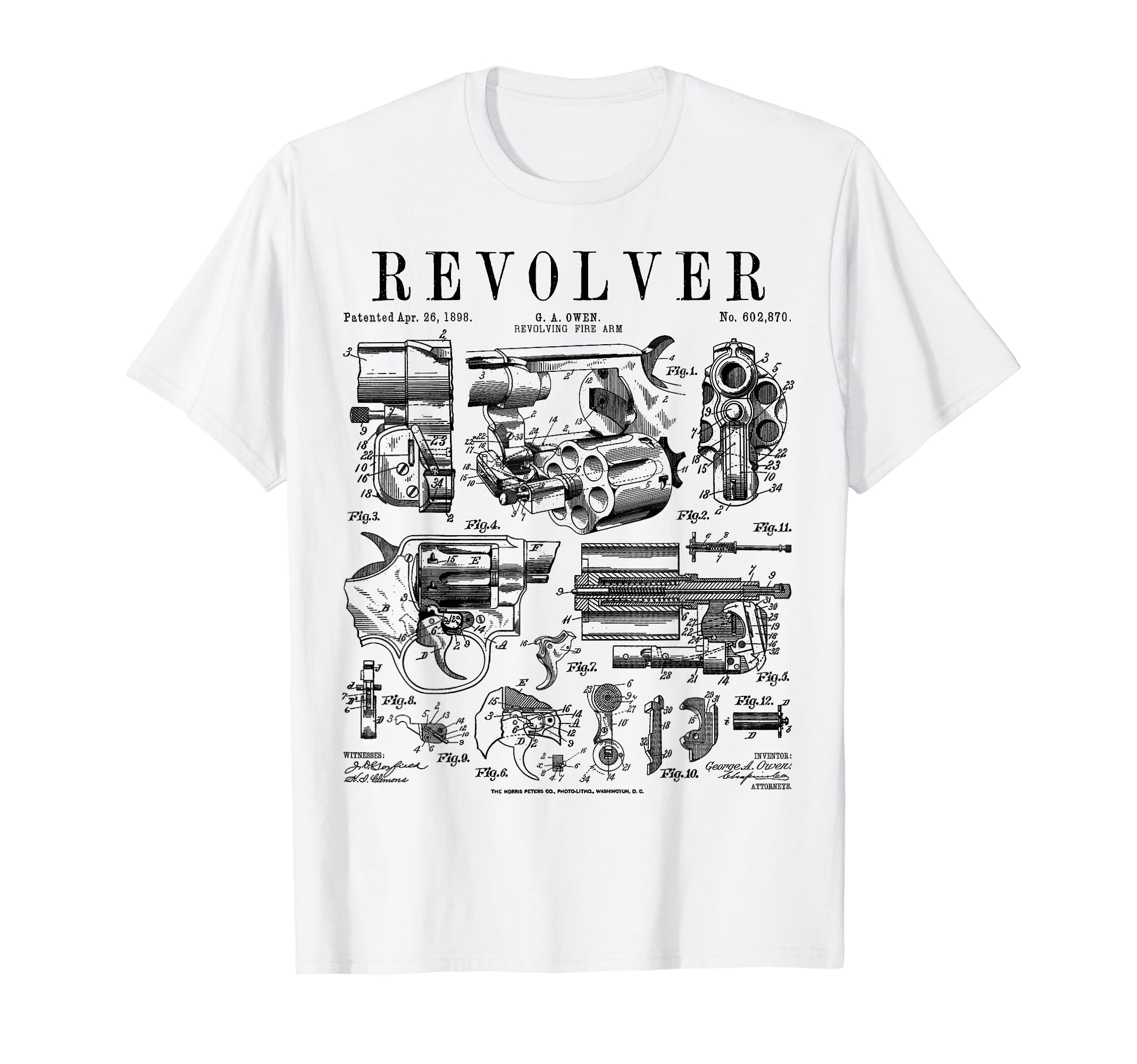 Револьвер, Пистолет, Револьвер, Винтажное Оружие, Футболка с Патентным Принтом