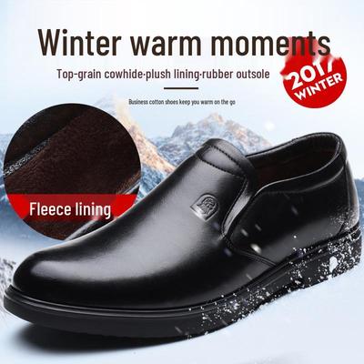 Sapatos Sociais Masculinos Respiráveis de Couro Genuíno - Slip-On, Forrados com Veludo para o Inverno, Sola Macia, Perfeitos para Homens de Meia-Idade e Idosos.