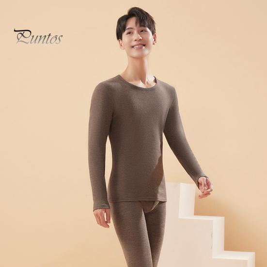 2 Pcs/Set Winter Thermal Clothing Set Round Neck Seamless Long Sleeve Warm Thick Plush Slim Fit Elastic Lady Cold Weather Pajamas Set Homewear