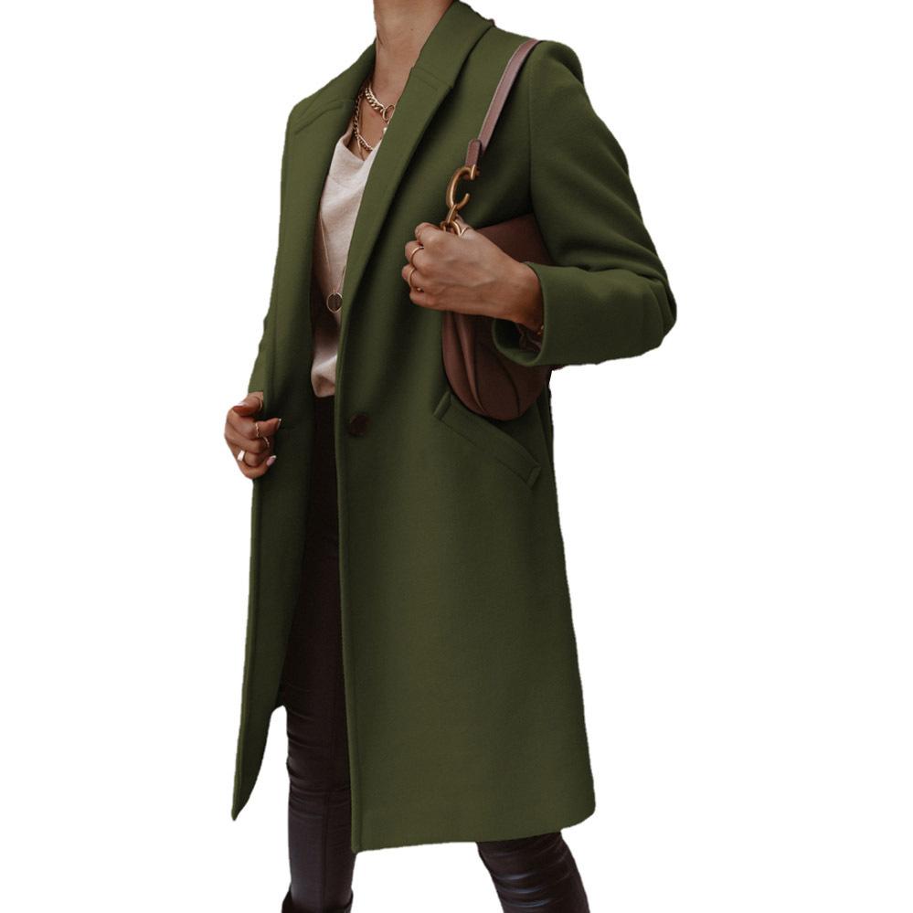 2026 Nieuwe Dames Wolmix Trenchcoat, Reverskraag Middellang Knopen aan de Voorkant Overjas voor Herfst Winter Casual Kleding