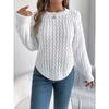 Women's Sweatshirt Casual Top Solid Colour Cable-Knit Bell Sleeves Asymmetrical Pullover